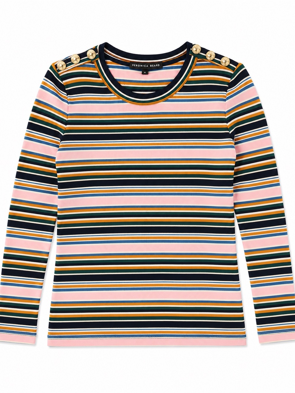 Veronica Beard Mayer Striped Top Womens Large Multicolor Gold Button Excellent
